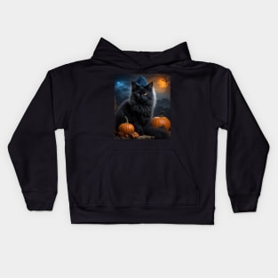 Lovely witch cat on Halloween night Kids Hoodie